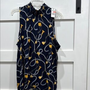 Crown & ivy Navy and Yellow Sleeveless Women's Top
